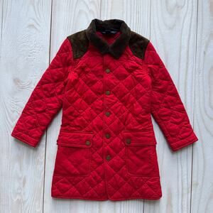 Ralph Lauren Girls Size 6X Barn Jacket Pea Coat Corduroy Collar Suede Trim